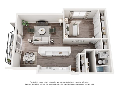 Floor plan for 1 bed, 1 bath, 970 sqft